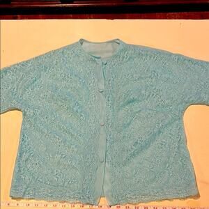 Vintage Powder Blue Lace Bed Jacket | Button Front | Romantic Cottagecore 80’s